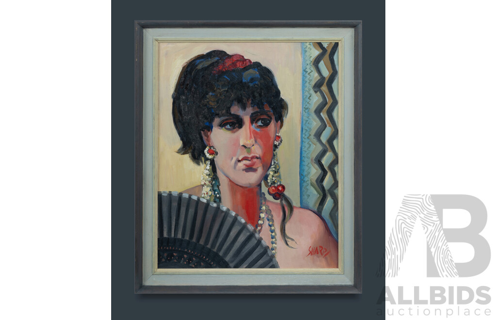 Artist Unknown, Signed Sharp Spanish Lady with Fan 