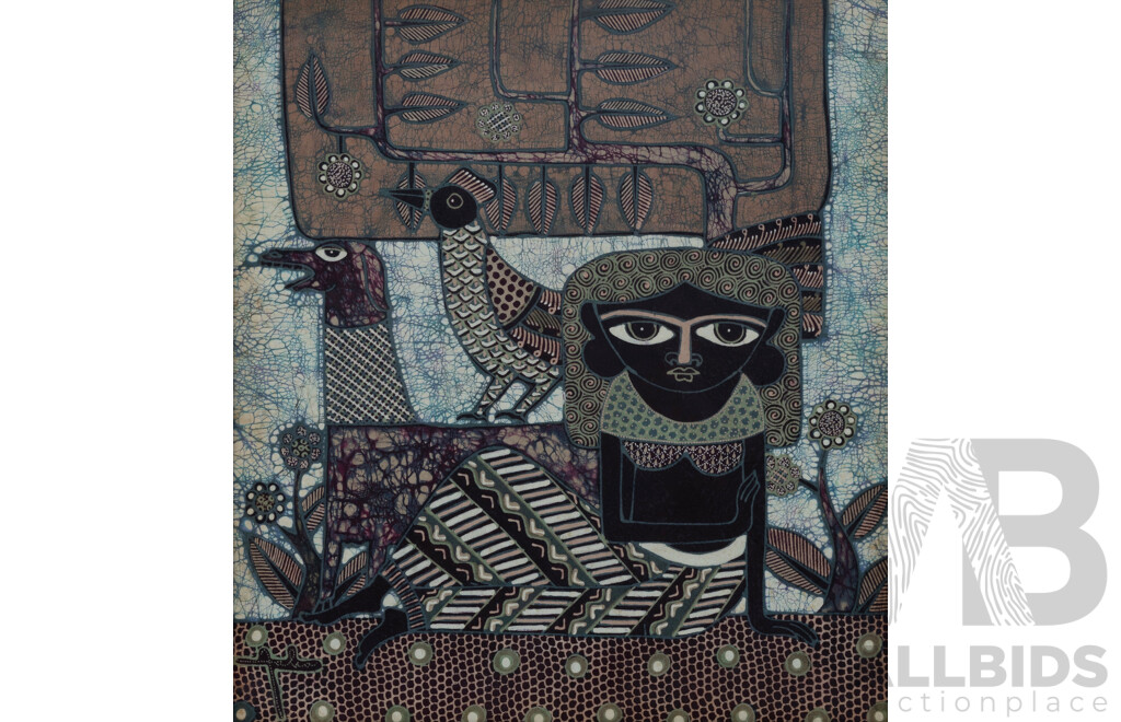 JAKA, (Indonesian) (2) Pair of Batiks Featuring Women, Fish and Birds