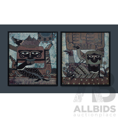 JAKA, (Indonesian) (2) Pair of Batiks Featuring Women, Fish and Birds