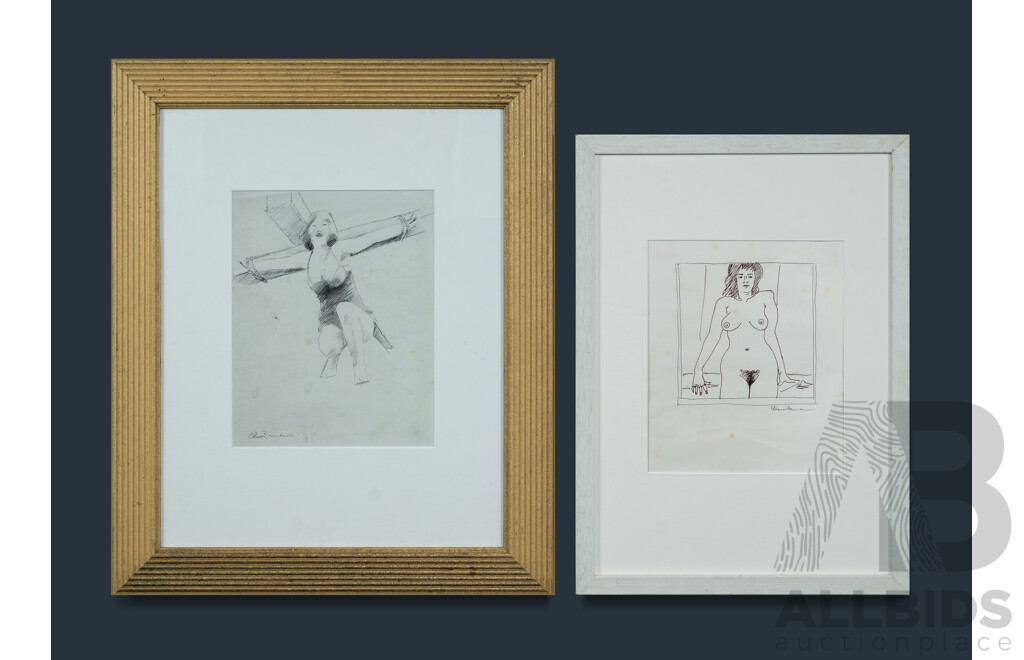 CHRISTMANN, Gunter (1936-2013) (2) Nude, 23x19.5cm (sight); Woman Carrying Cross, 25.5x20cm (sight)