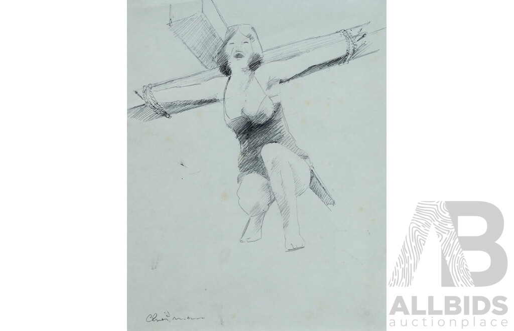 CHRISTMANN, Gunter (1936-2013) (2) Nude, 23x19.5cm (sight); Woman Carrying Cross, 25.5x20cm (sight)