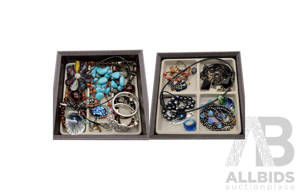 Large Collection of Vintage Costume Jewellery Including Sunstone Necklace and Bracelet in Howards Storage Stackable Jewellery Box