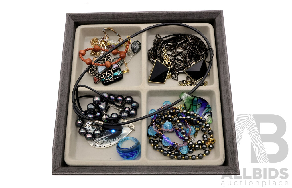 Large Collection of Vintage Costume Jewellery Including Sunstone Necklace and Bracelet in Howards Storage Stackable Jewellery Box