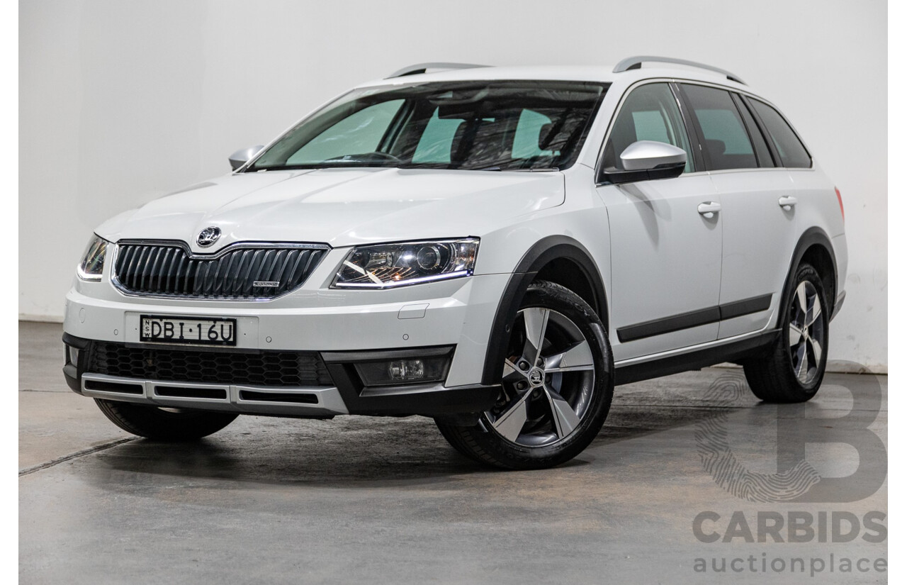 11/2015 Skoda Octavia Scout 135 TDI (4x4) NE MY15 4d Wagon Moon White Turbo Diesel 2.0L