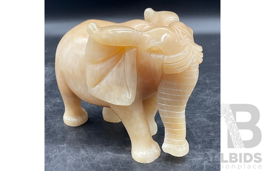 Carved Semi-Precious Elephant Statue