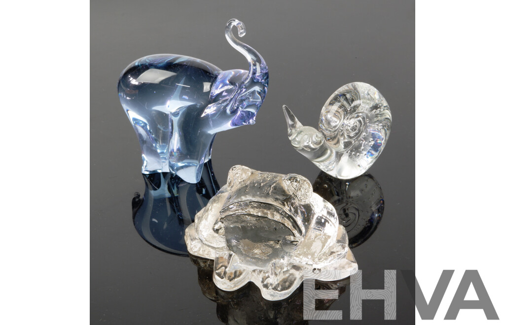 Collection Three Glass Animal Figures Including Pukenburg Frog Example