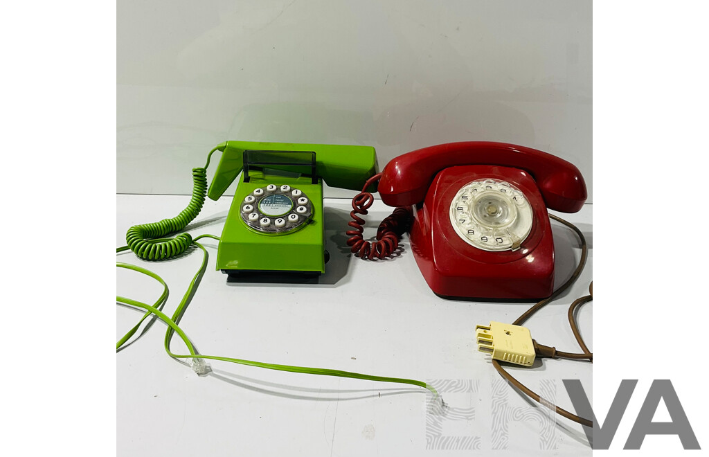 Pair of Retro Rotary Phones with Unusual Plugs
