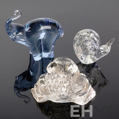 Collection Three Glass Animal Figures Including Pukenburg Frog Example