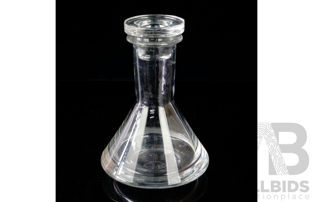 Mid Century Glass Laboratory Flask Form Heavy Decanter with Stopper