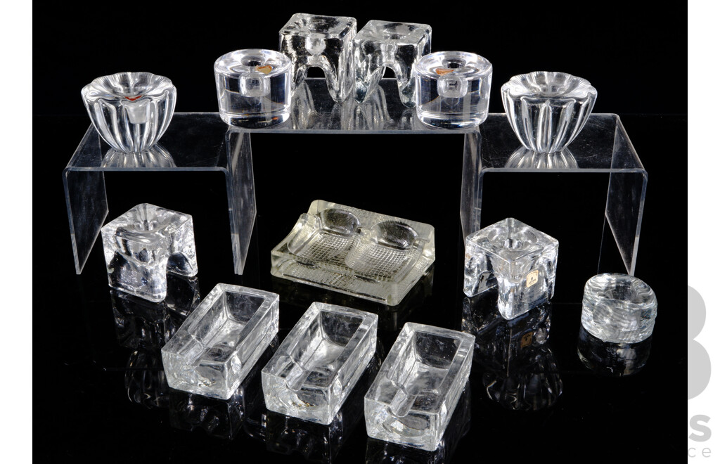 Collection Mid Century Glass Wear Including Two Pairs Orrefors Votives with Original Labels