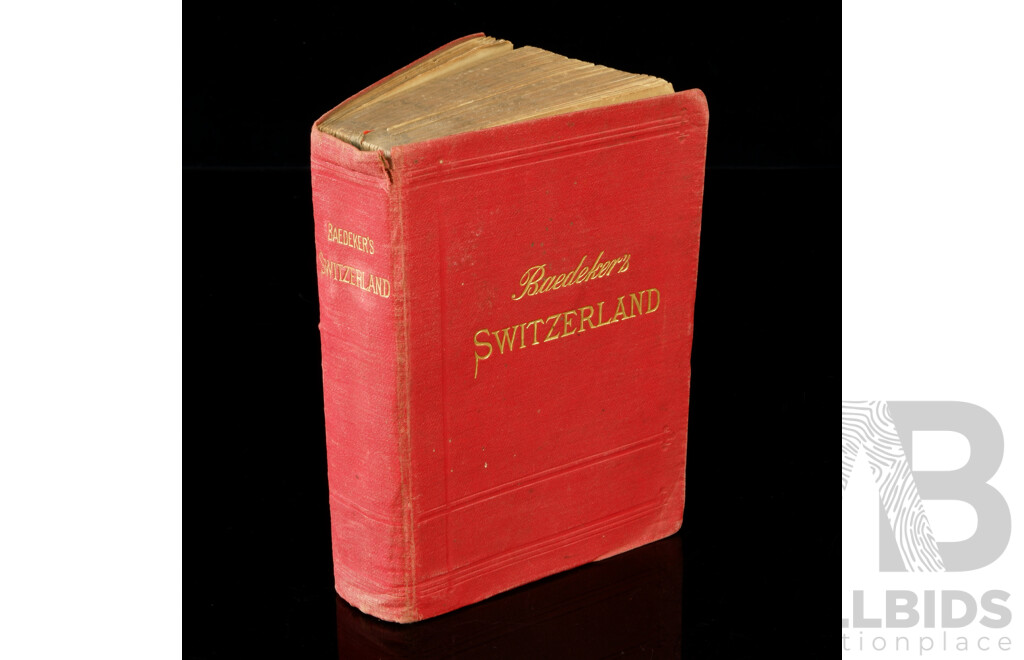 Antique Baedeker Switzerland Handbook for Travellers, 1913, Includes Fold Out Front Map