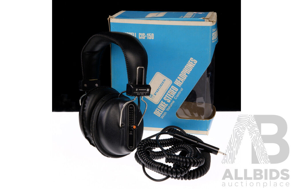 Set Retro Phodis Deluxe Stereo Headphones with Volume Control Model CIS 150 in Original Box