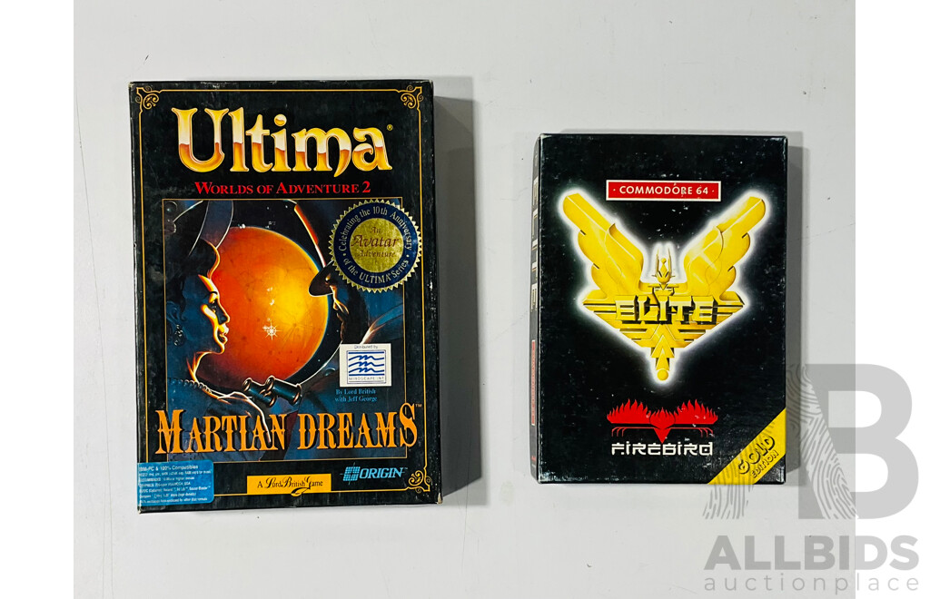 Collection of Retro PC Games Including Elite for the Commodore 64 and Ultima Worlds of Adventure 2 Martian Dreams