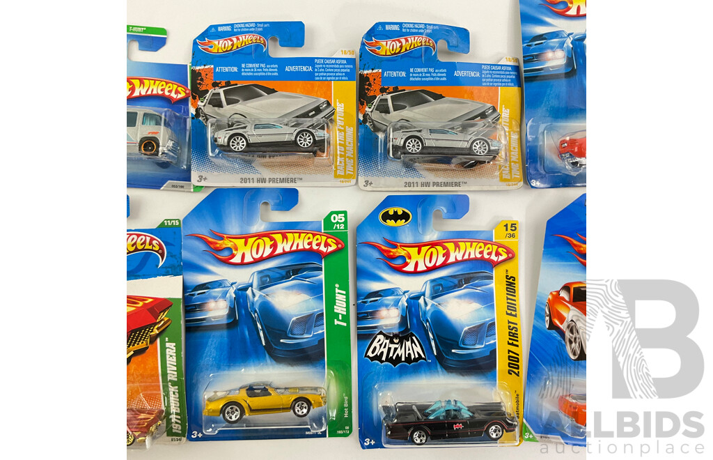 Ten Boxed Diecast 2000's Hot Wheels Including Treasure Hunt and First Edition