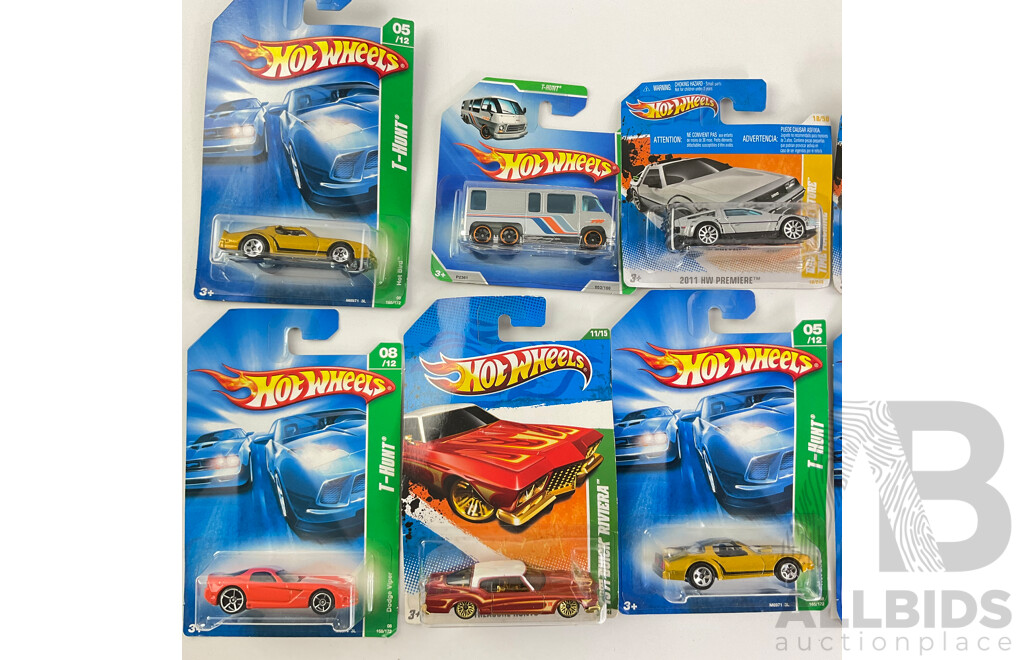 Ten Boxed Diecast 2000's Hot Wheels Including Treasure Hunt and First Edition