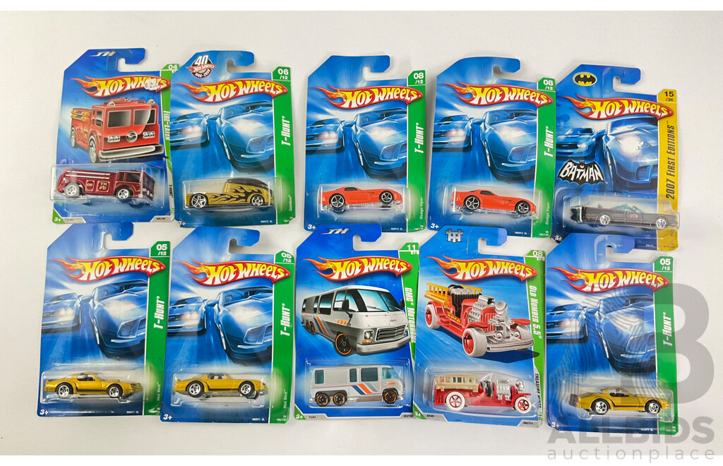 Ten Boxed Diecast 2000's Hot Wheels Including Treasure Hunt and First Edition