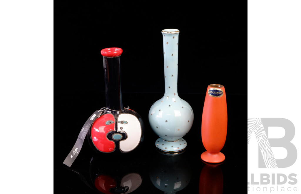 Collection Three Retro Ceramic Pieces Including Blue Gouda Example, Limited Edition Vase Designed by Eduardo Vega and More