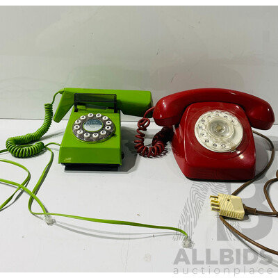 Pair of Retro Rotary Phones with Unusual Plugs