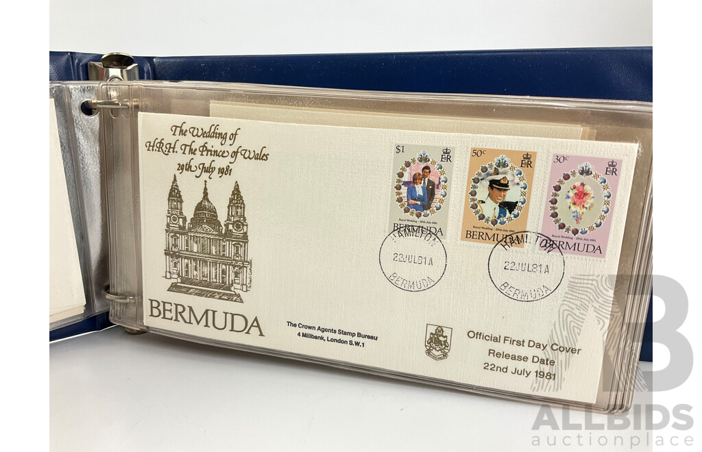 Commonwealth Countries 1981 Royal Wedding First Day Covers Album Including Samoa, Bermuda, Sierra Leone, Mauritius, Fiji, Solomon Islands, Cayman Islands, Australia and More