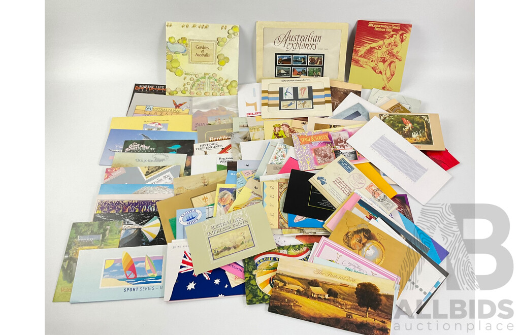 Collection of Australian 1980's Stamp Packs Including Joint Issues, Selected Issues, Living Together, Antarctic Series and More - Approximately One Hundred Packs