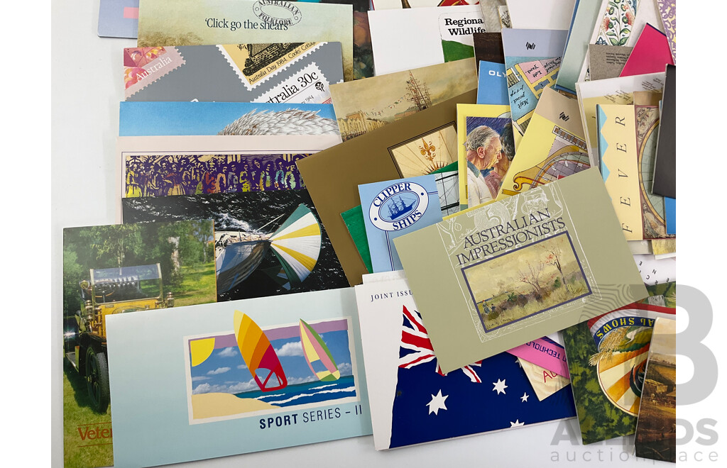 Collection of Australian 1980's Stamp Packs Including Joint Issues, Selected Issues, Living Together, Antarctic Series and More - Approximately One Hundred Packs