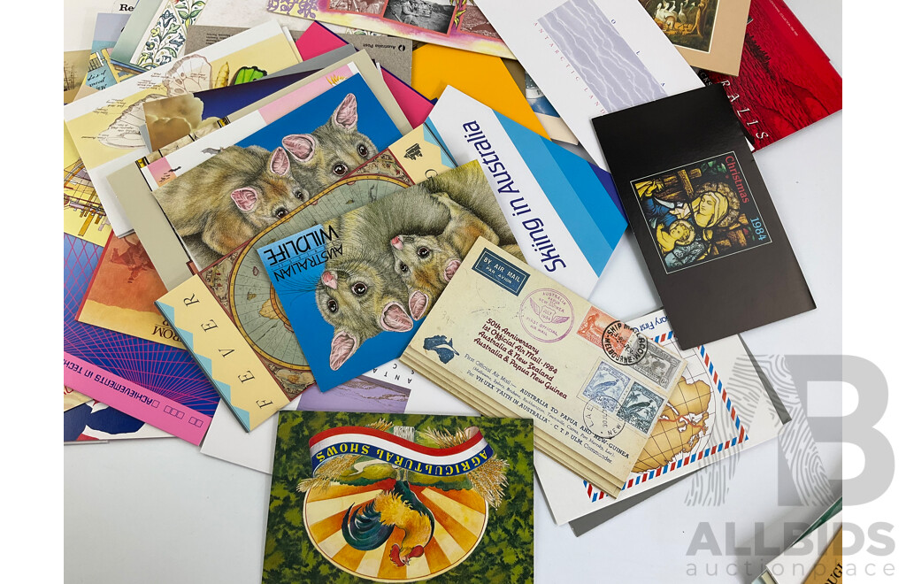 Collection of Australian 1980's Stamp Packs Including Joint Issues, Selected Issues, Living Together, Antarctic Series and More - Approximately One Hundred Packs