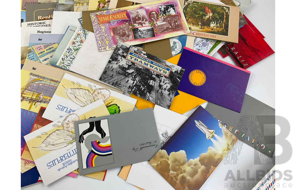 Collection of Australian 1980's Stamp Packs Including Joint Issues, Selected Issues, Living Together, Antarctic Series and More - Approximately One Hundred Packs