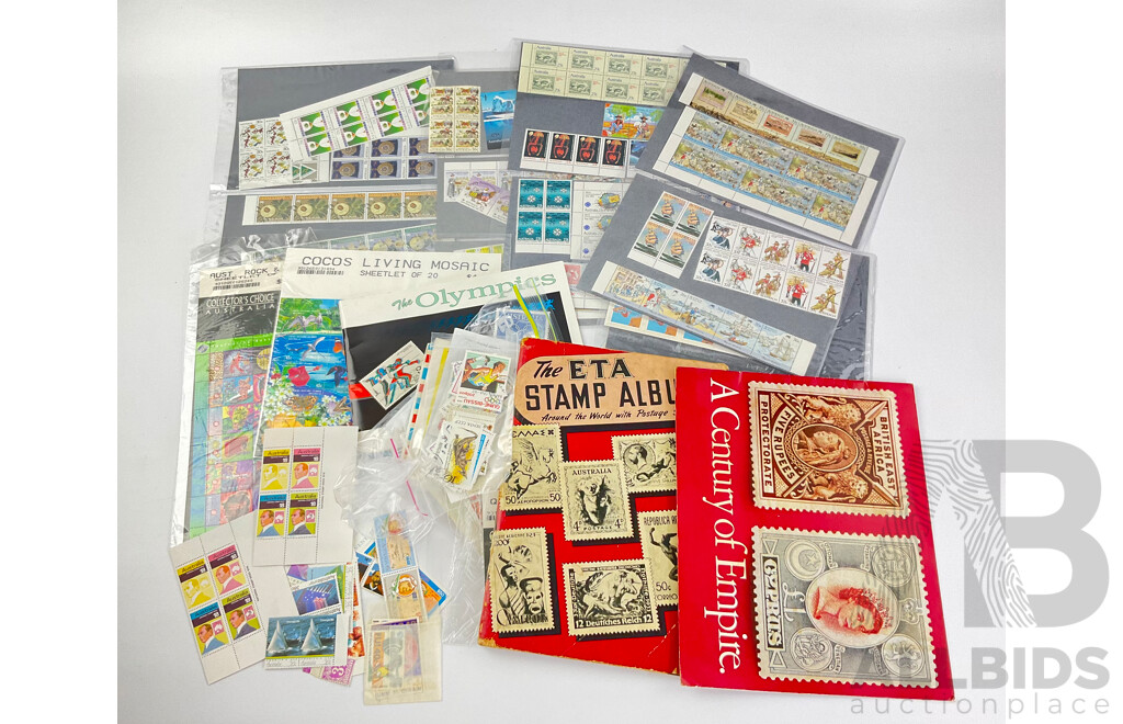 Collection of Australian Mint Stamps, Blocks and Gutters with Albums and International Stamps, UK Queen Victoria and More