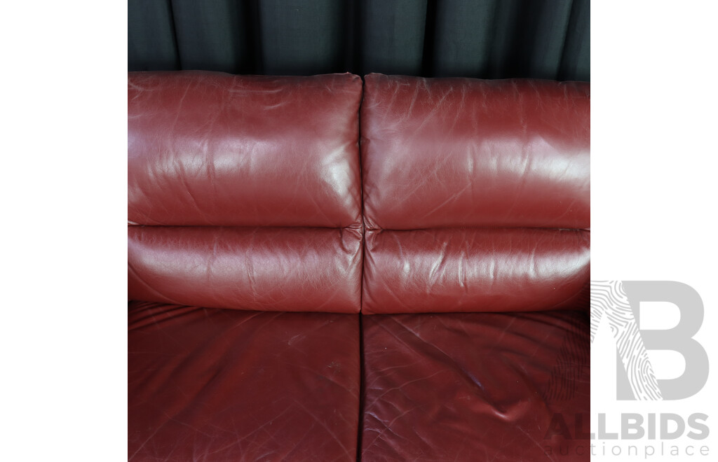 Pair of Red Leather Two Seater Lounges