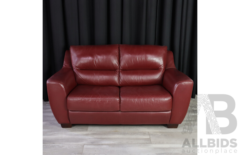 Pair of Red Leather Two Seater Lounges