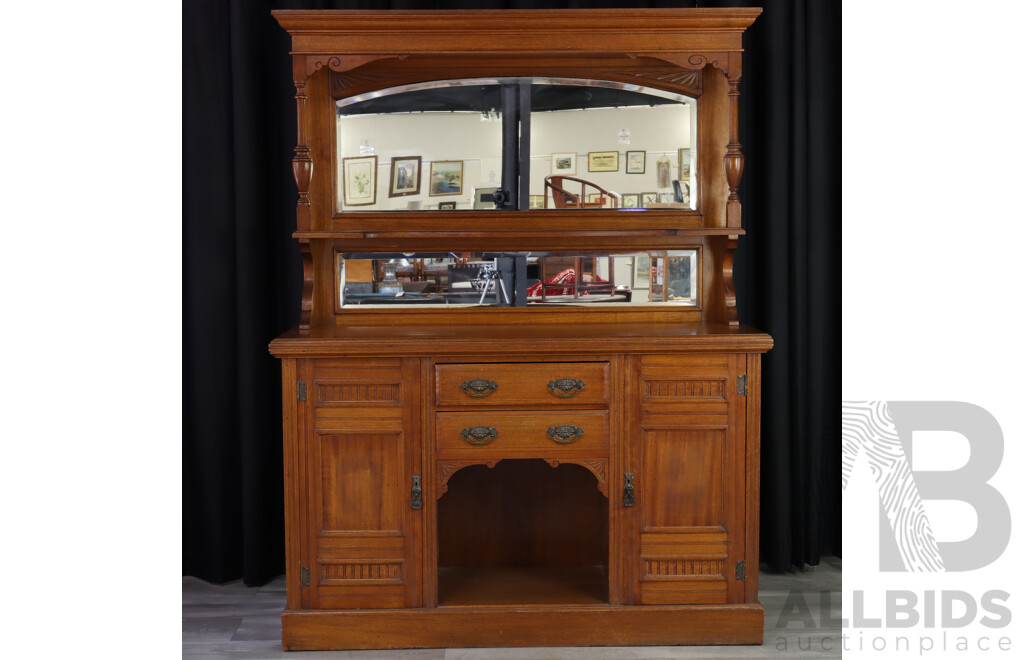 Edwardian Oak Mirrored Back Sideboard