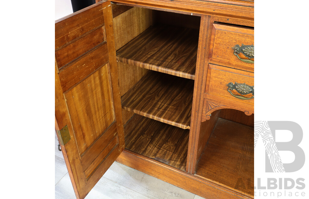 Edwardian Oak Mirrored Back Sideboard