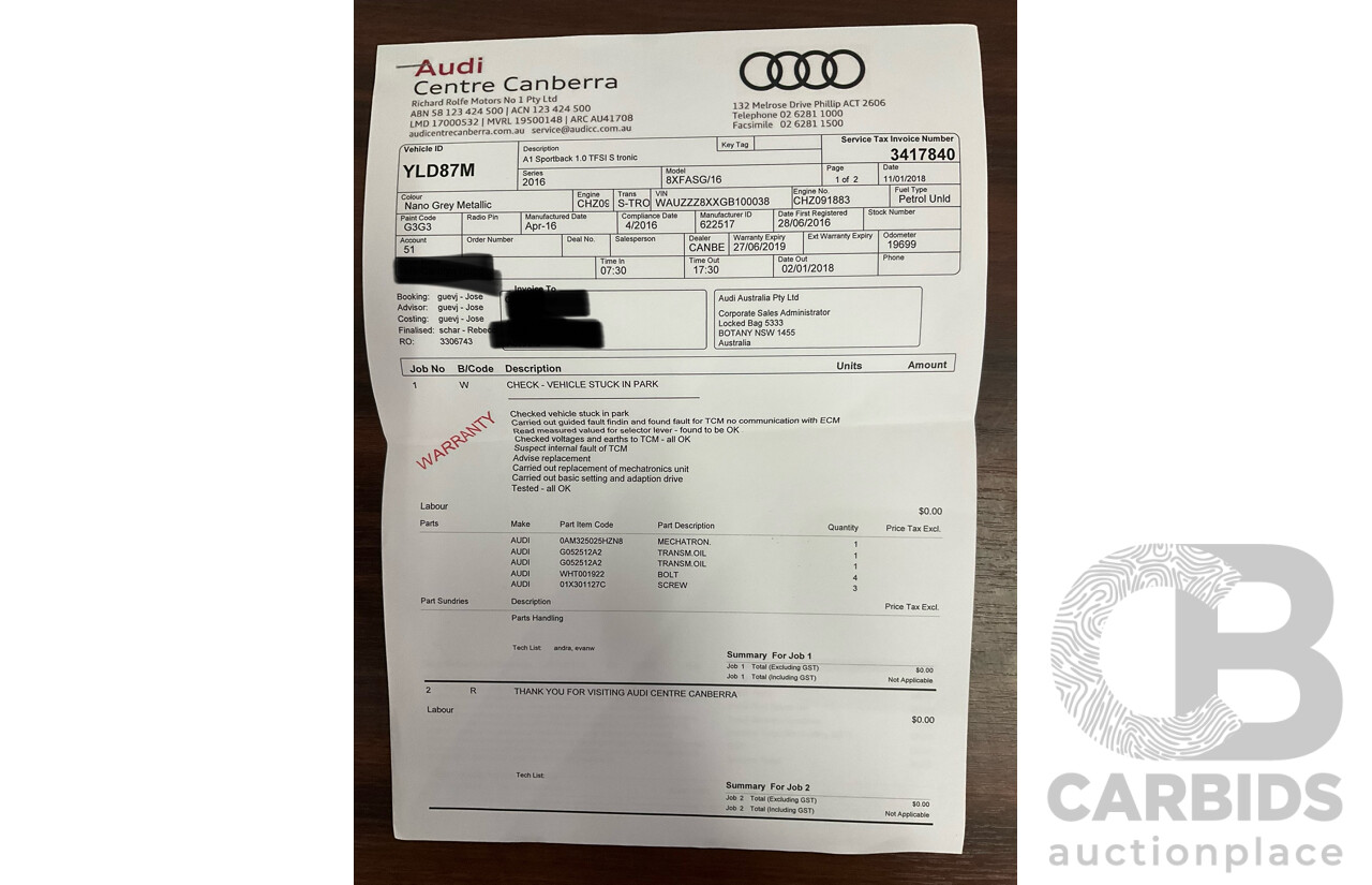 05/2016 Audi A1 Sportback 1.0 TFSI (FWD) 8X MY16 5d Hatchback Nano Grey Metallic Turbo 1.0L