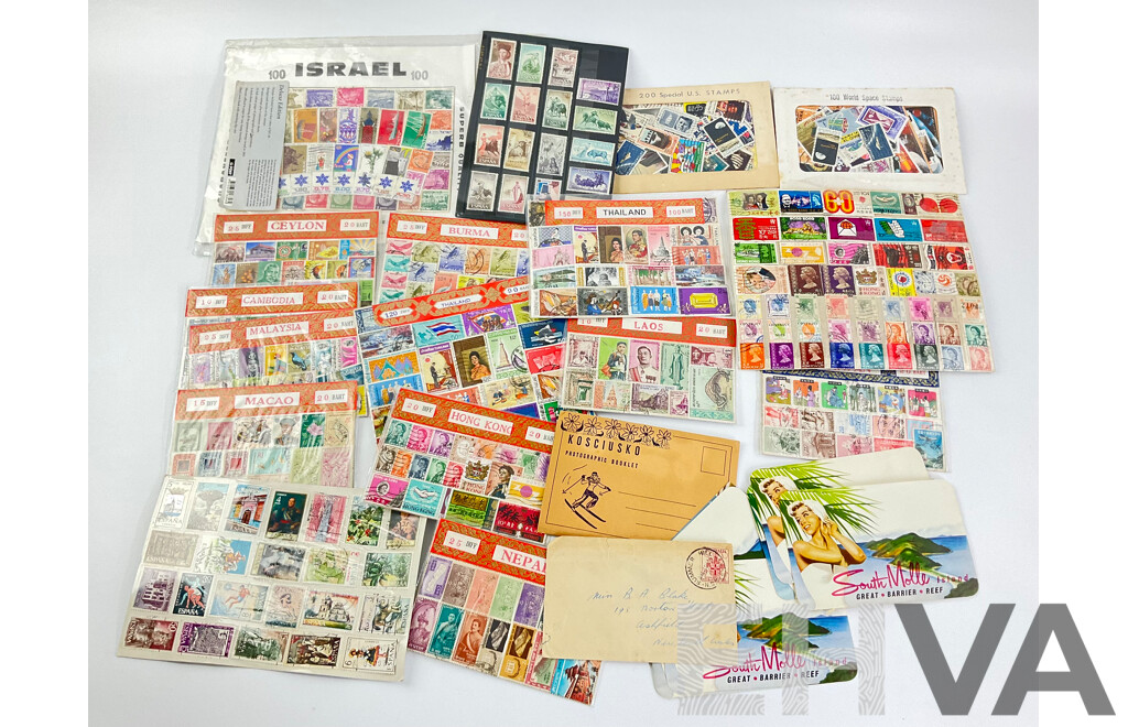 Collection of International Stamps Including Israel, USA, World Space Stamps, Thailand, Nepal, Ceylon and More