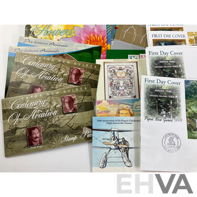 Collection of Pacific 1960's-2000's Stamp Packs and First Day Covers Including Papua New Guinea, British Solomon Islands, Niue, Norfolk Islands, Samoa, Aitutaki, Australia