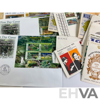 Collection of Pacific 1960's-2000's Stamp Packs and First Day Covers Including Papua New Guinea, British Solomon Islands, Niue, Norfolk Islands, Samoa, Aitutaki, Australia