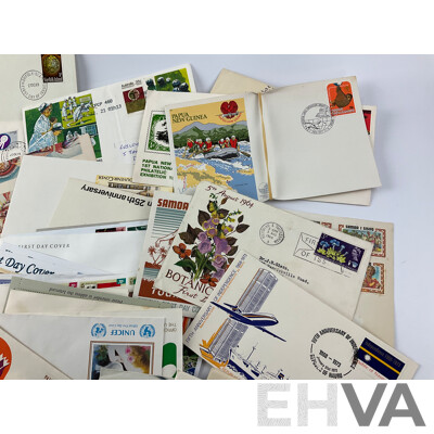 Collection of Pacific 1960's-2000's Stamp Packs and First Day Covers Including Papua New Guinea, British Solomon Islands, Niue, Norfolk Islands, Samoa, Aitutaki, Australia