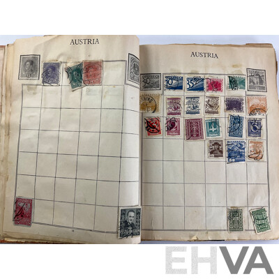 Stamp Album of Antique and Vintage Stamps Including Australian Red Harbour Bridge, New Zealand Pre Decimal, Canada, China, Portugal, Japan, Straits Settlements and More - Variety of Over Prints