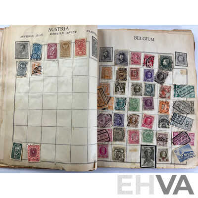 Stamp Album of Antique and Vintage Stamps Including Australian Red Harbour Bridge, New Zealand Pre Decimal, Canada, China, Portugal, Japan, Straits Settlements and More - Variety of Over Prints