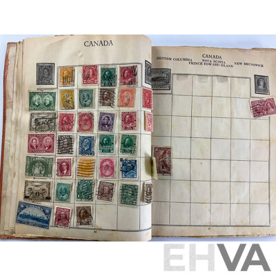 Stamp Album of Antique and Vintage Stamps Including Australian Red Harbour Bridge, New Zealand Pre Decimal, Canada, China, Portugal, Japan, Straits Settlements and More - Variety of Over Prints