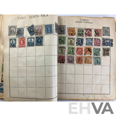 Stamp Album of Antique and Vintage Stamps Including Australian Red Harbour Bridge, New Zealand Pre Decimal, Canada, China, Portugal, Japan, Straits Settlements and More - Variety of Over Prints