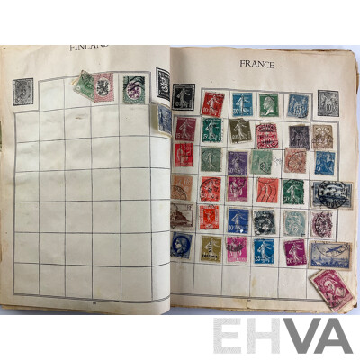 Stamp Album of Antique and Vintage Stamps Including Australian Red Harbour Bridge, New Zealand Pre Decimal, Canada, China, Portugal, Japan, Straits Settlements and More - Variety of Over Prints