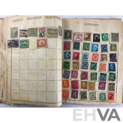 Stamp Album of Antique and Vintage Stamps Including Australian Red Harbour Bridge, New Zealand Pre Decimal, Canada, China, Portugal, Japan, Straits Settlements and More - Variety of Over Prints