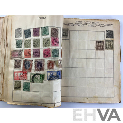 Stamp Album of Antique and Vintage Stamps Including Australian Red Harbour Bridge, New Zealand Pre Decimal, Canada, China, Portugal, Japan, Straits Settlements and More - Variety of Over Prints