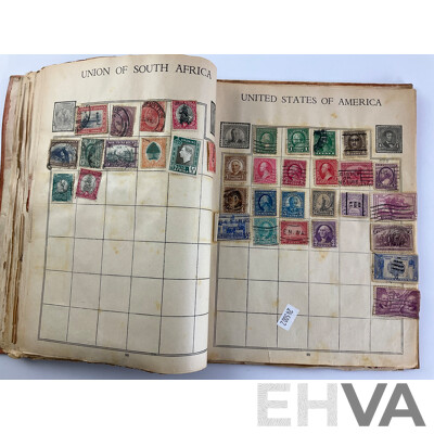 Stamp Album of Antique and Vintage Stamps Including Australian Red Harbour Bridge, New Zealand Pre Decimal, Canada, China, Portugal, Japan, Straits Settlements and More - Variety of Over Prints