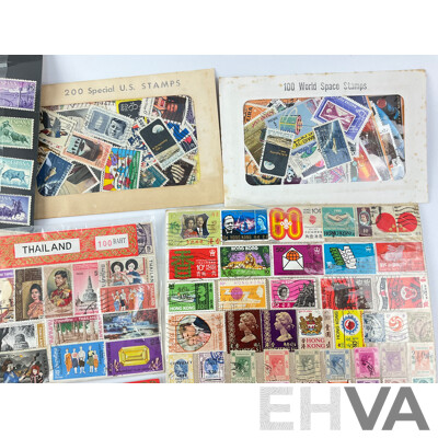 Collection of International Stamps Including Israel, USA, World Space Stamps, Thailand, Nepal, Ceylon and More