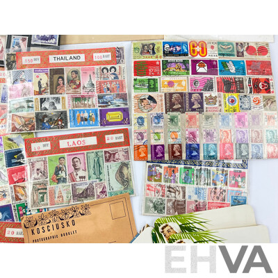 Collection of International Stamps Including Israel, USA, World Space Stamps, Thailand, Nepal, Ceylon and More
