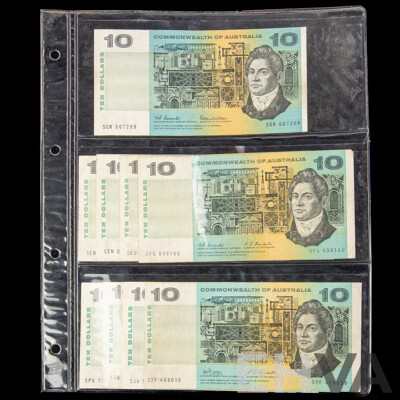 Nine Australian Ten Dollar Notes Including 1966 Coombs/Wilson R301, 1967 Coombs/Randall R302(4) Phillips/Randall R303(4)