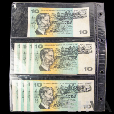 Nine Australian Ten Dollar Notes Including 1966 Coombs/Wilson R301, 1967 Coombs/Randall R302(4) Phillips/Randall R303(4)