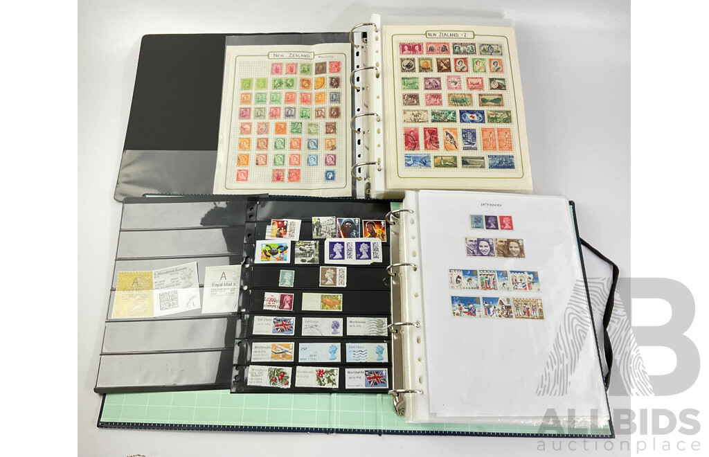 Two Albums of Mint and Cancelled Vintage Stamps Including Album of United Kingdom 1975-2020, New Zealand, Pakistan, Philippines, Russia, South Africa, Spain, USA Zambia and More